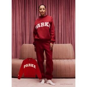 PARKE Valentine's Fleece Varsity Mockneck Crimson + Peony SIZE L/XL NWT